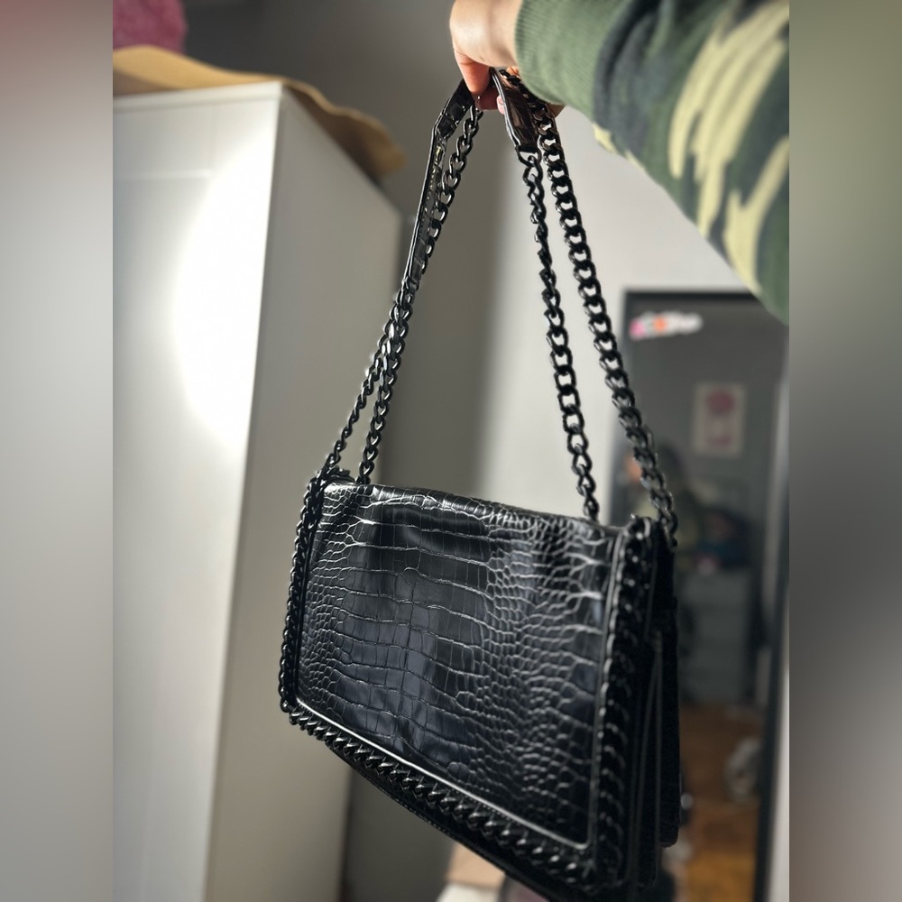 Black faux alligator bag